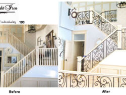 Before and After Comparison - Beautifying the Stairs with New Wrought Iron Railings
