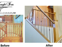 Before and After Comparison - Modernized with Wrought Iron Pickets and Refreshed Wood